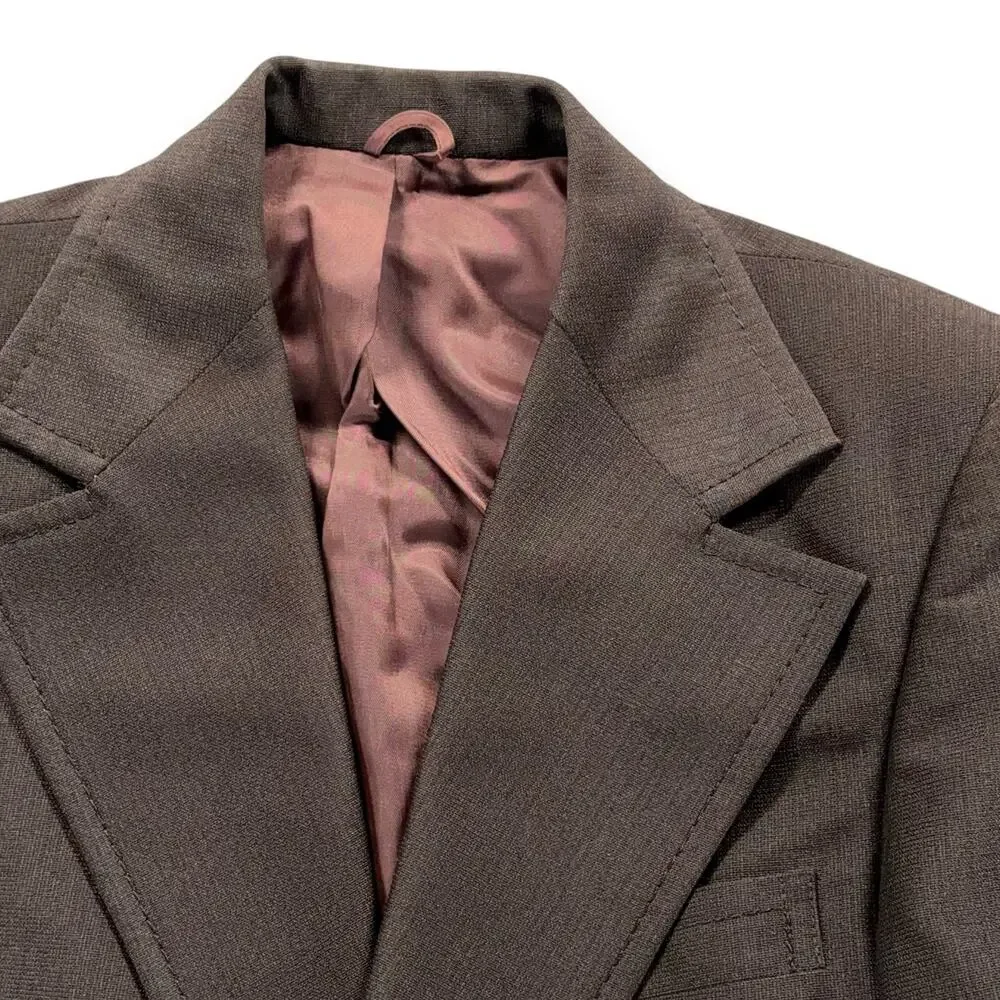 Vintage Meis Suit Mens 36 32x30 Pants Brown Flared Satin Lined 2pc Disco USA 70s